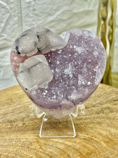 Incredible purple amethyst heart with calcite and hematite from Brazil