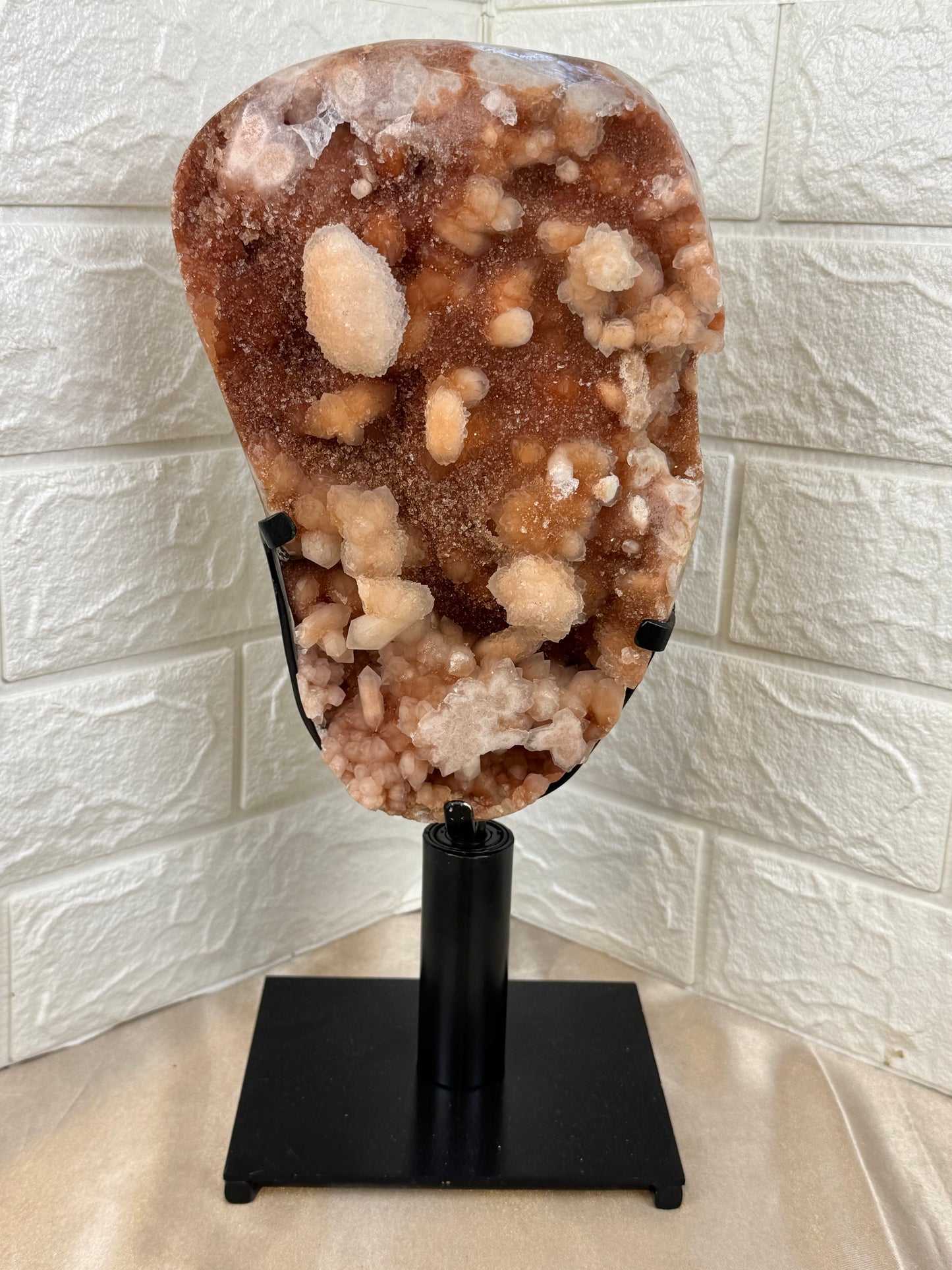 Incredible XL statement pink amethyst on spinny stand from Brazil