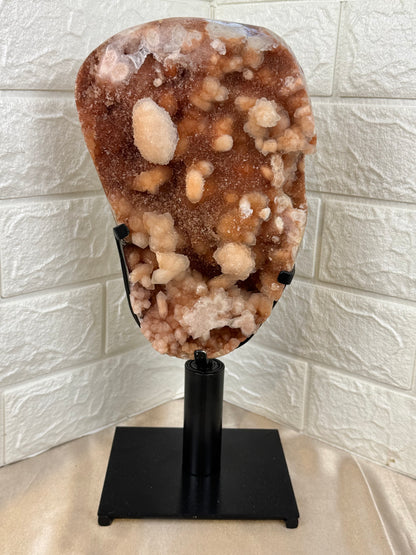 Incredible XL statement pink amethyst on spinny stand from Brazil