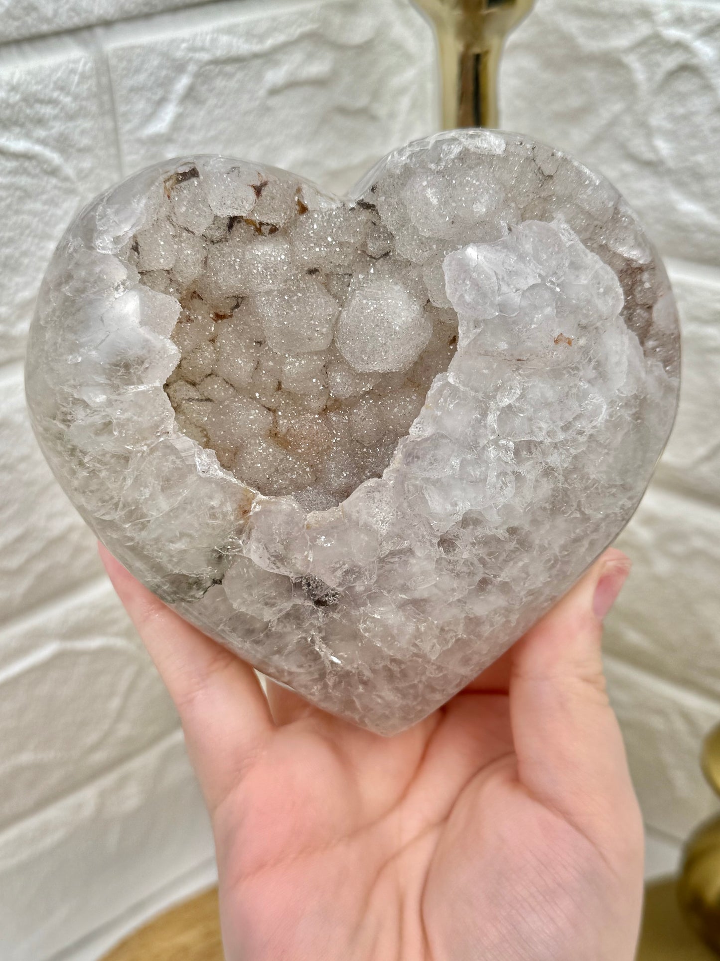 Gorgeous statement sugary quartz heart on stand from Brazil