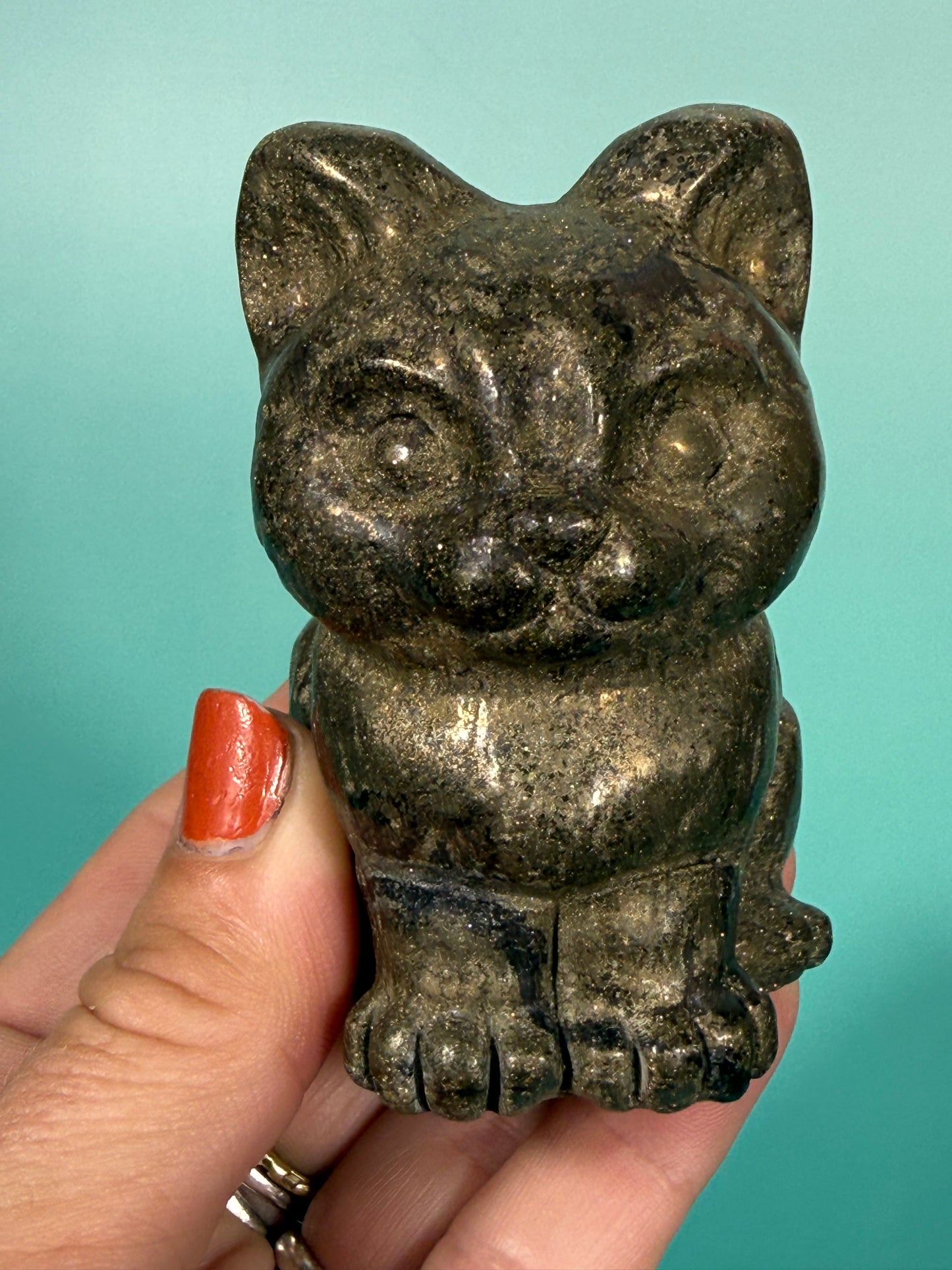 1 pyrite cat carving