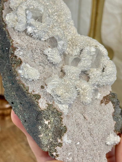 Pale rose apophyllite with mordenite from India