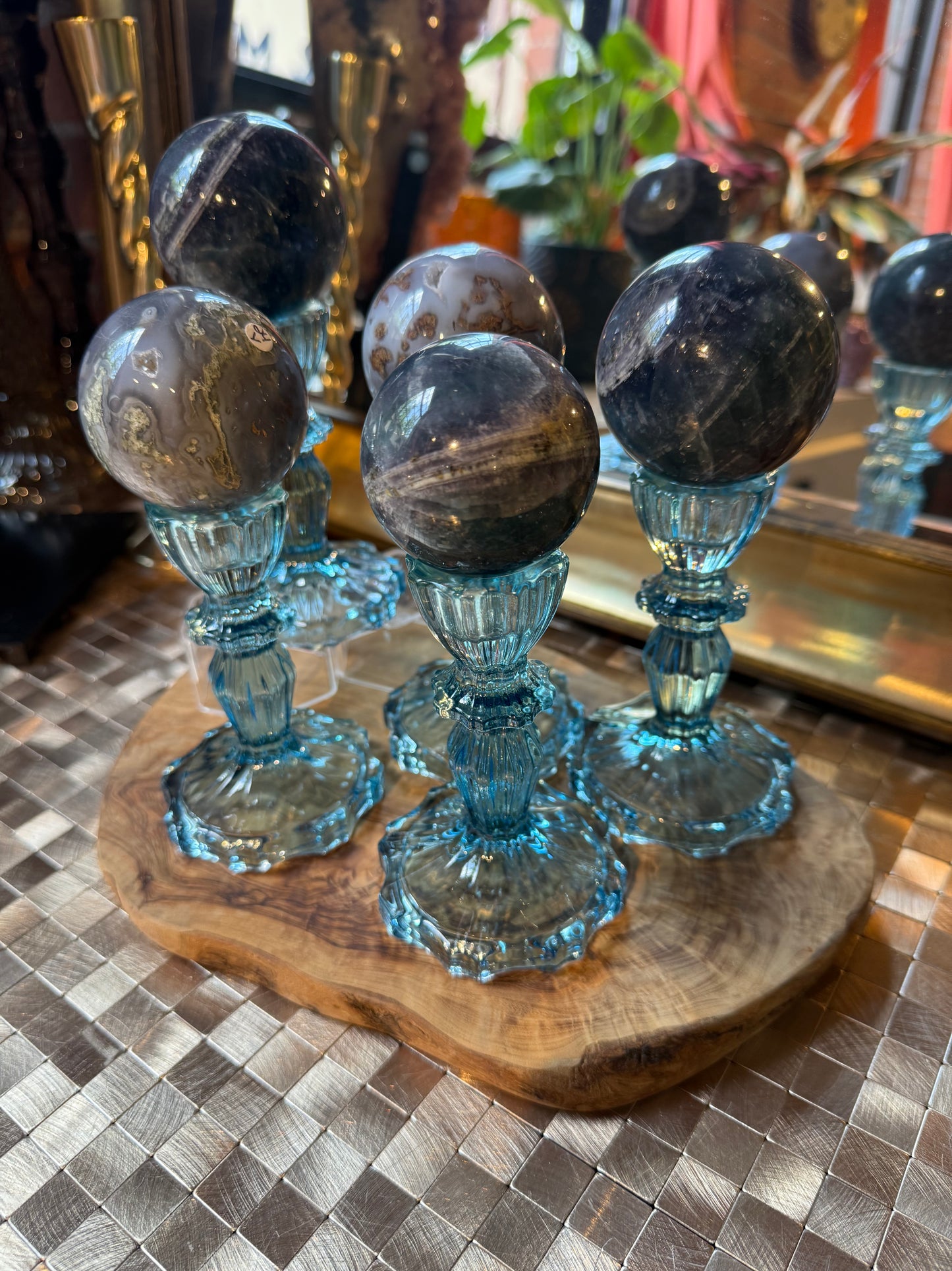 1 light blue glass sphere/candle holder (sphere not included)