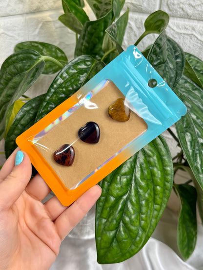 1 auramoon mahogany obsidian, black obsidian, and tigers eye heart pack