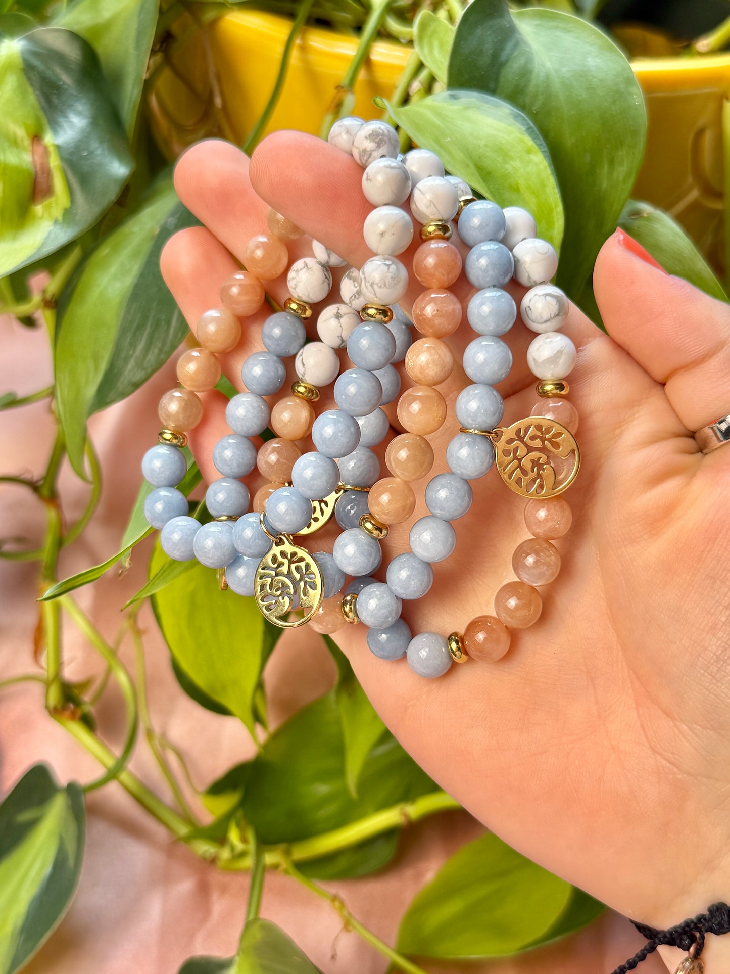 8MM Moonstone x Angelite x Howlite Tree of Life bracelet