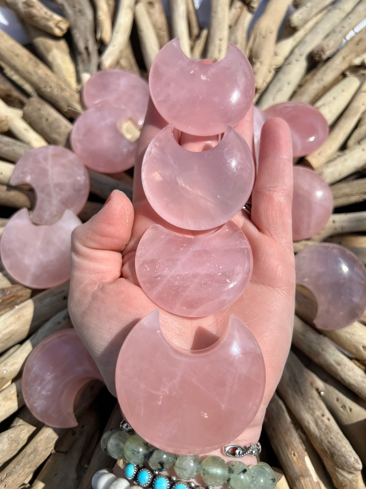 1 gemmy rose quartz moon