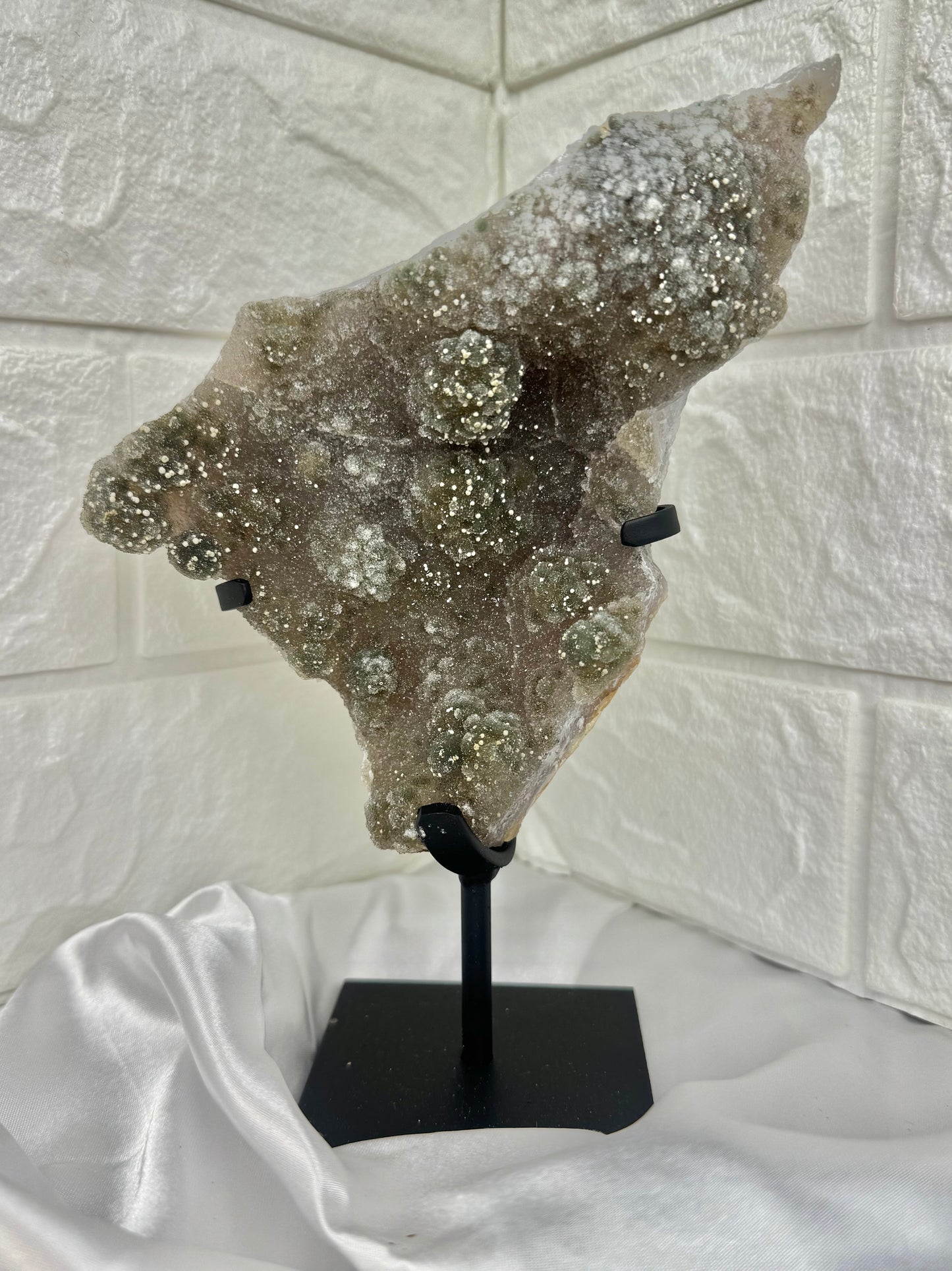 Stunning green amethyst crust on stand from Brazil