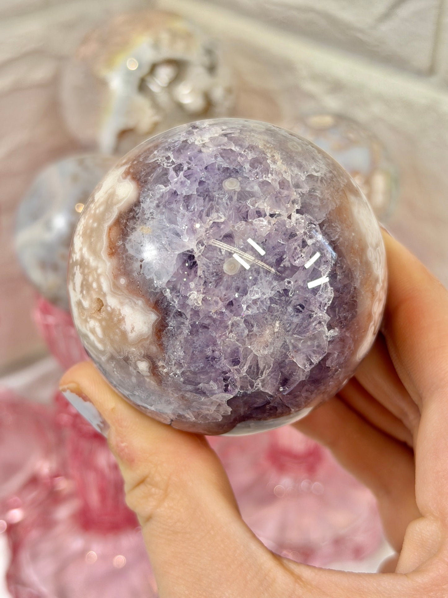 You pick! Stunning pink amethyst x flower agate spheres