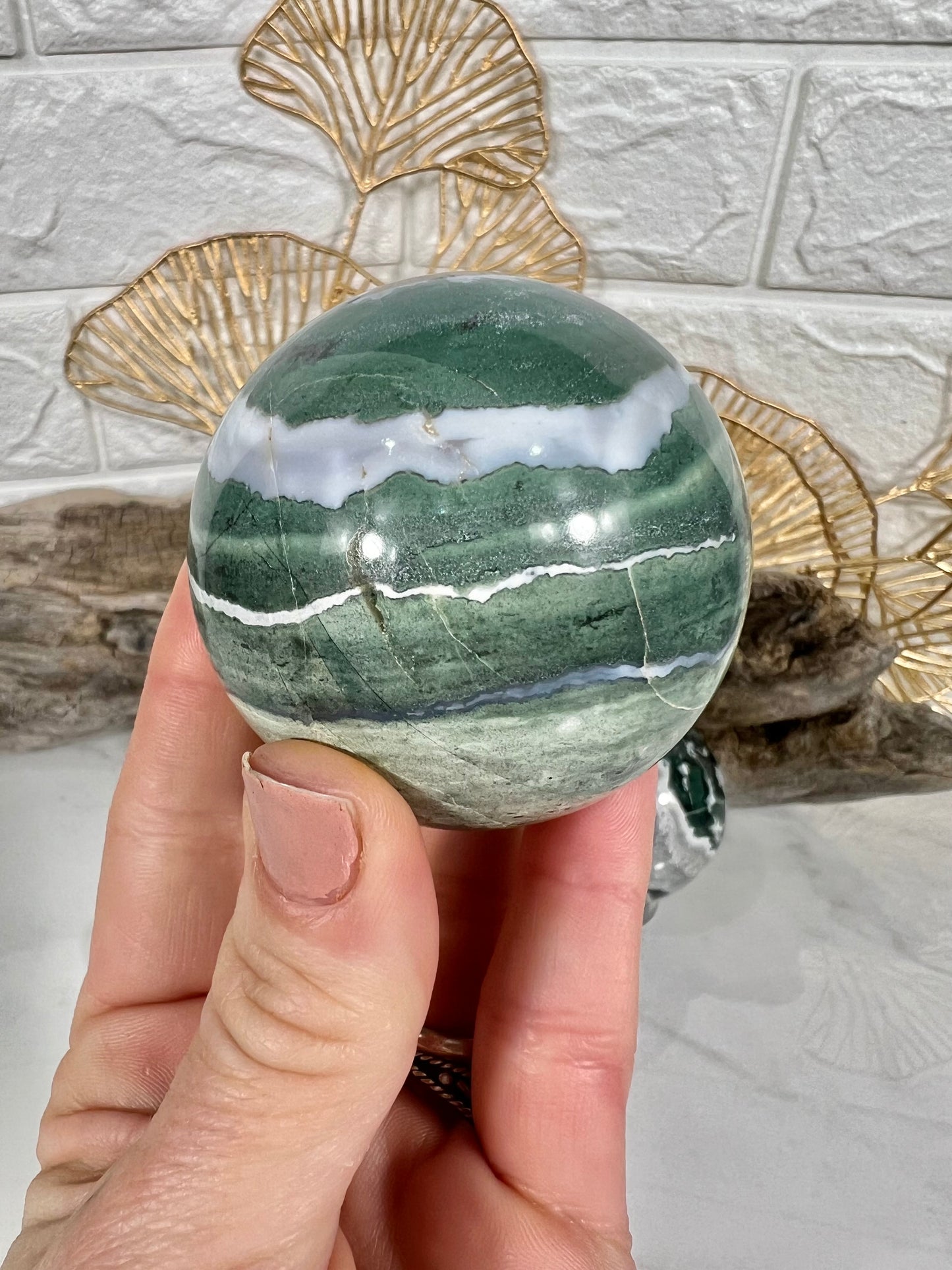 1 LG green zebra jasper sphere