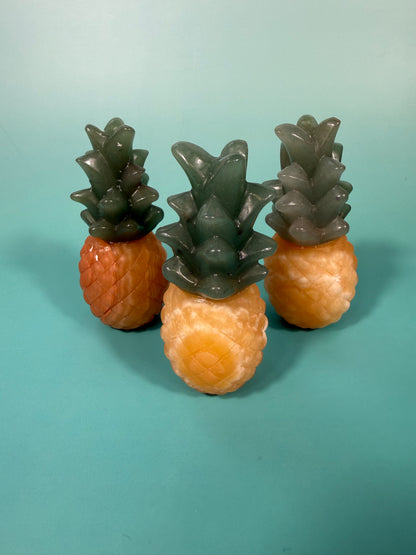 1 Orange calcite, green aventurine pineapple carving