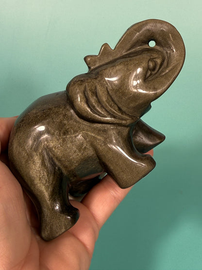 Gold sheen obsidian elephant