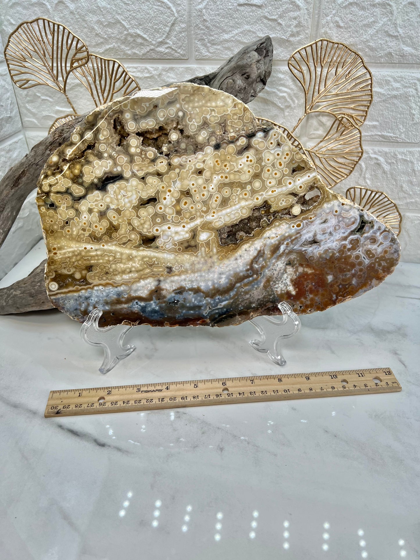 AAA yellow druzy orbicular ocean jasper slab from Madagascar