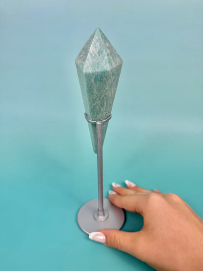 Amazonite point on silver stand