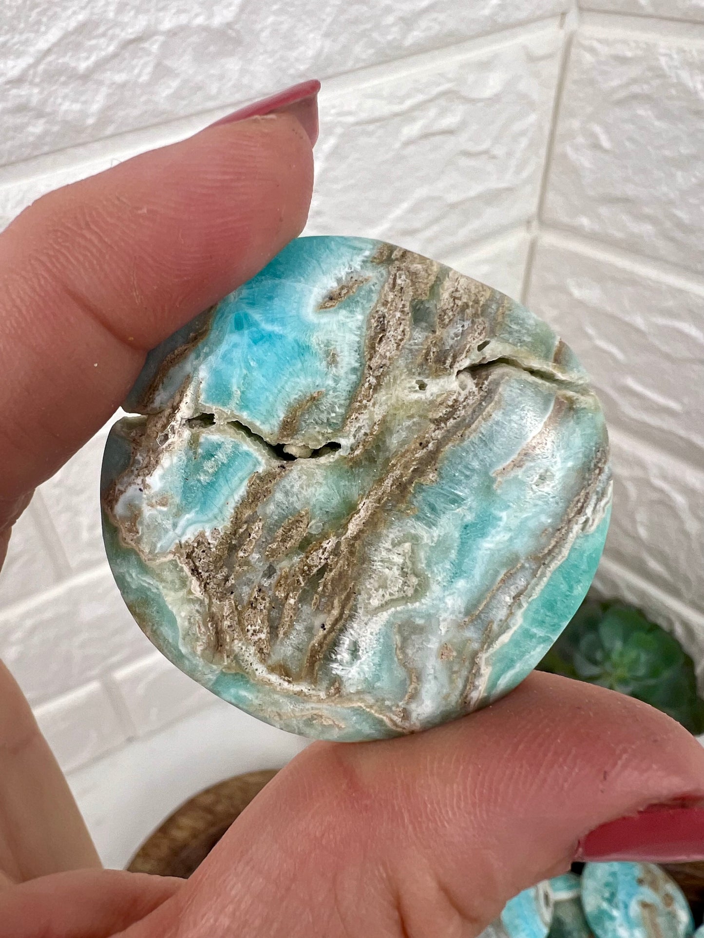 1 blue aragonite “cookie” flat stone