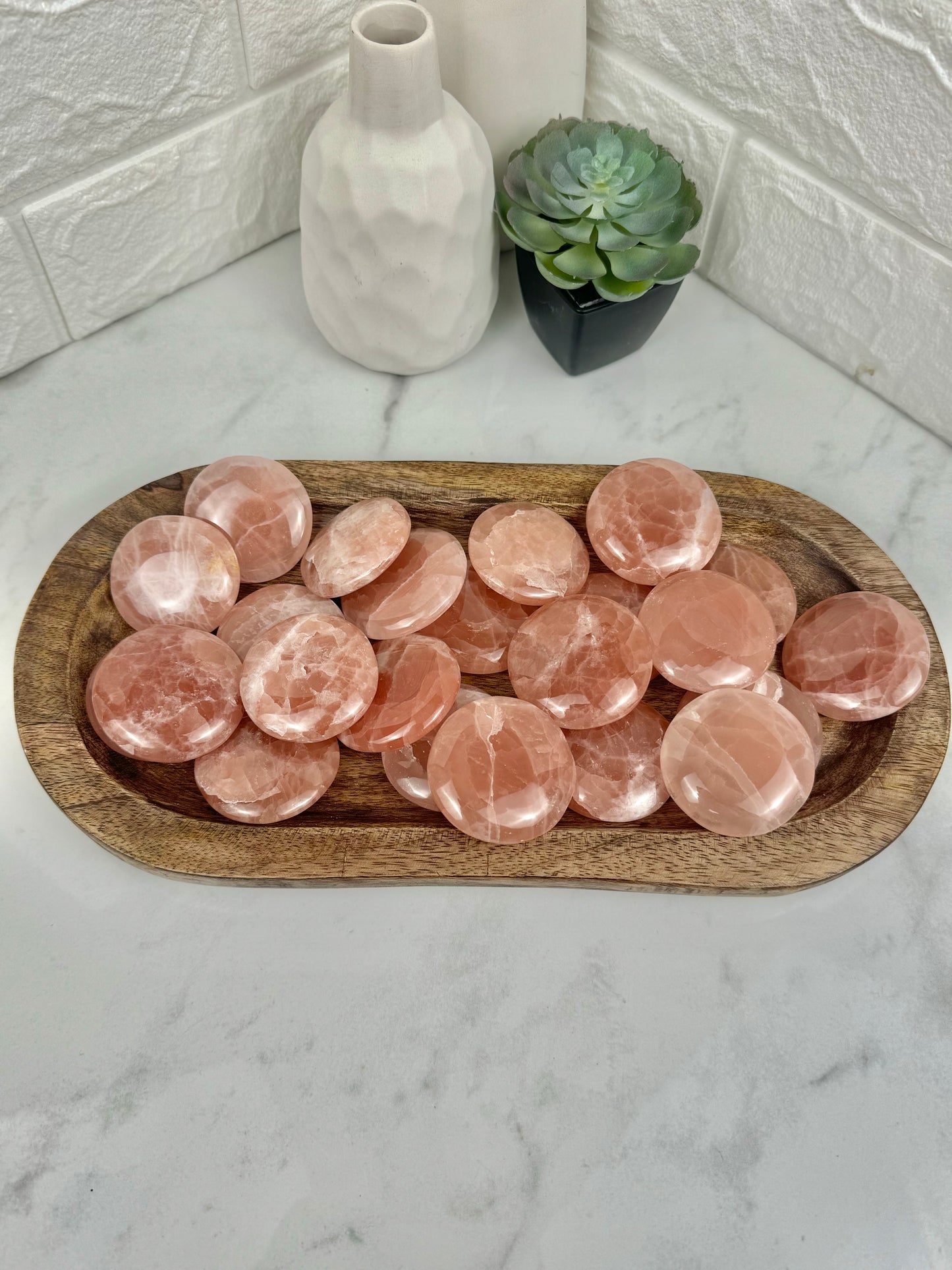 1 strawberry calcite “cookie” flat stone