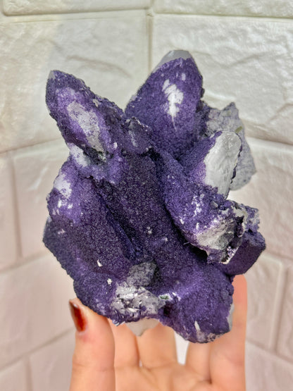 Insane natural purple fluorite on candle quartz from Inner Mongolia, China