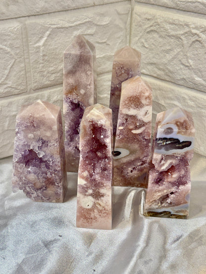 You pick! High grade pink amethyst x flower agate towers from Brazil