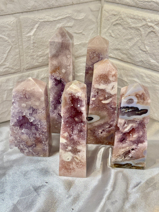 You pick! High grade pink amethyst x flower agate towers from Brazil