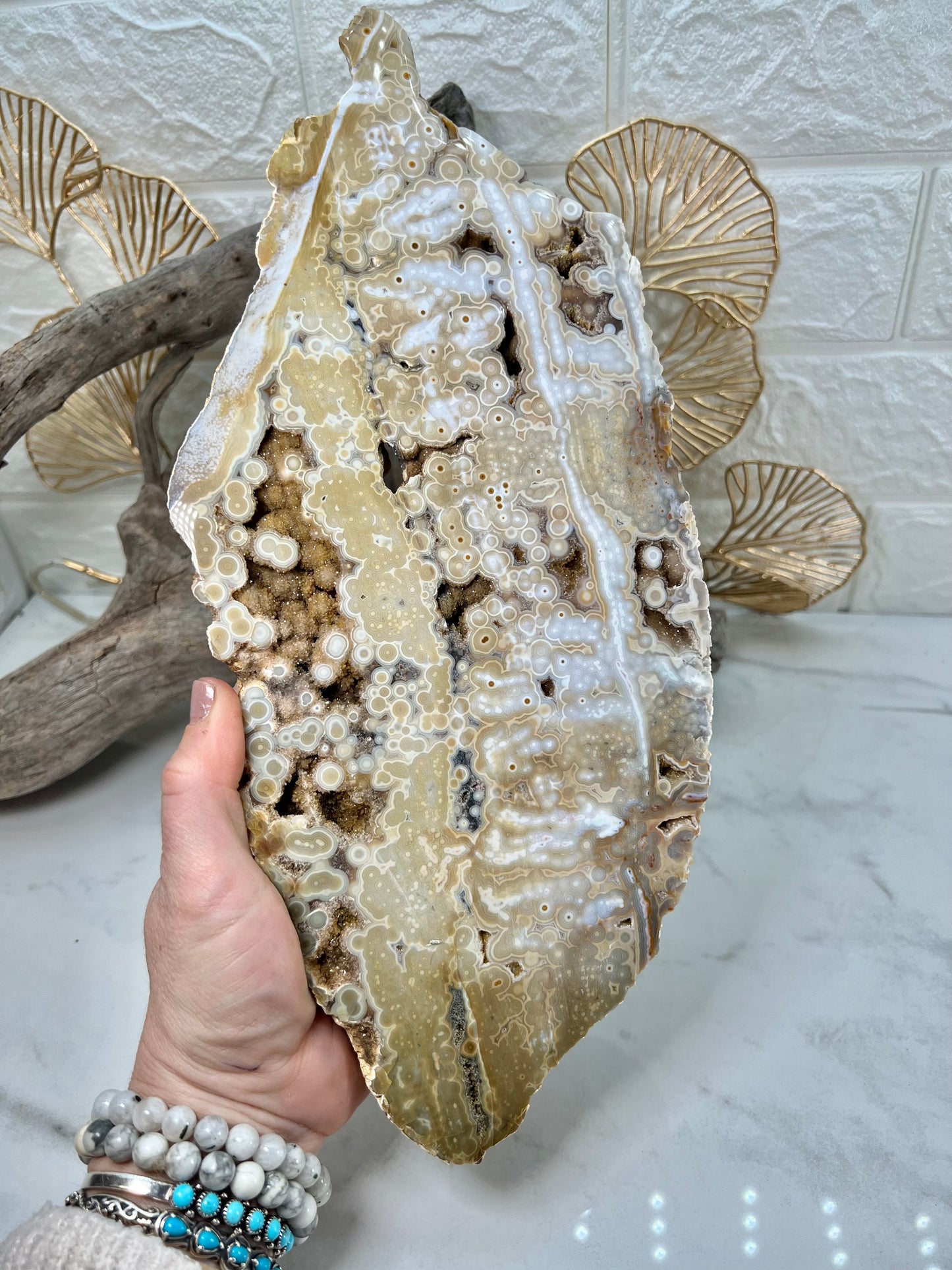 AAA yellow druzy orbicular ocean jasper slab from Madagascar