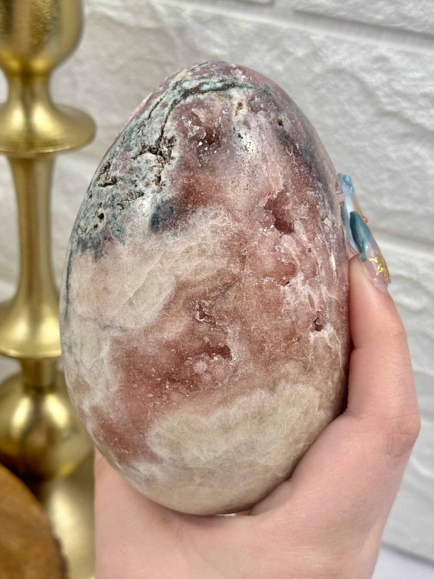 Large druzy pink amethyst egg from Brazil
