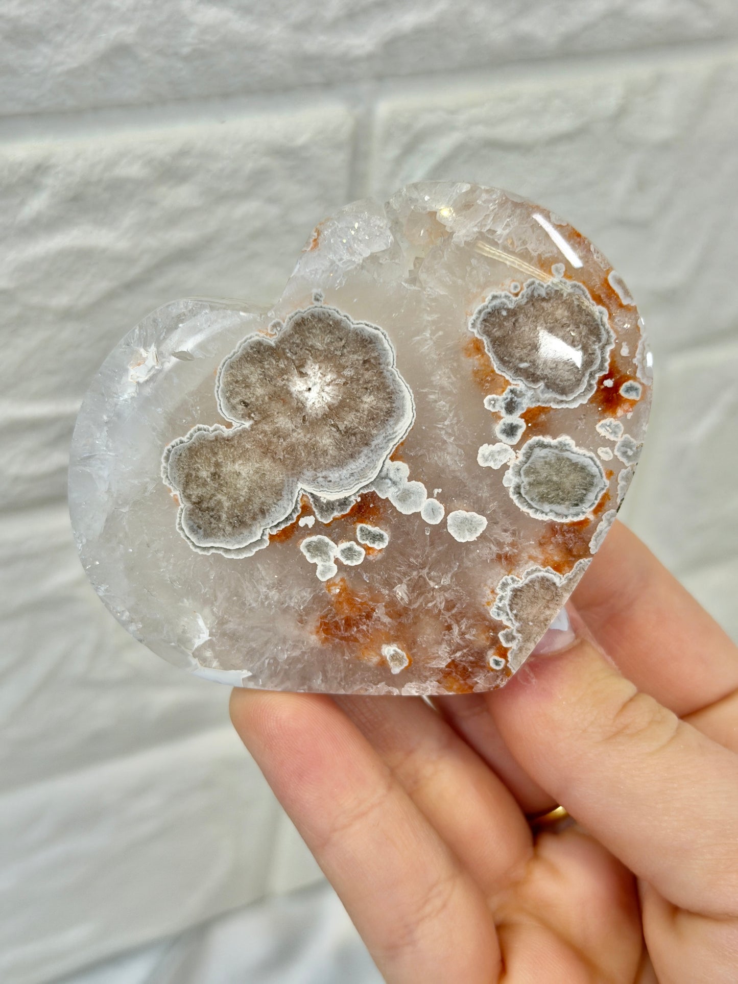 You pick! Pink amethyst flower agate heart on stand