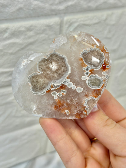 You pick! Pink amethyst flower agate heart on stand
