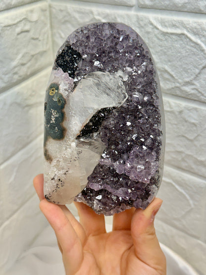 Insane purple Uruguay amethyst with calcite and goethite A