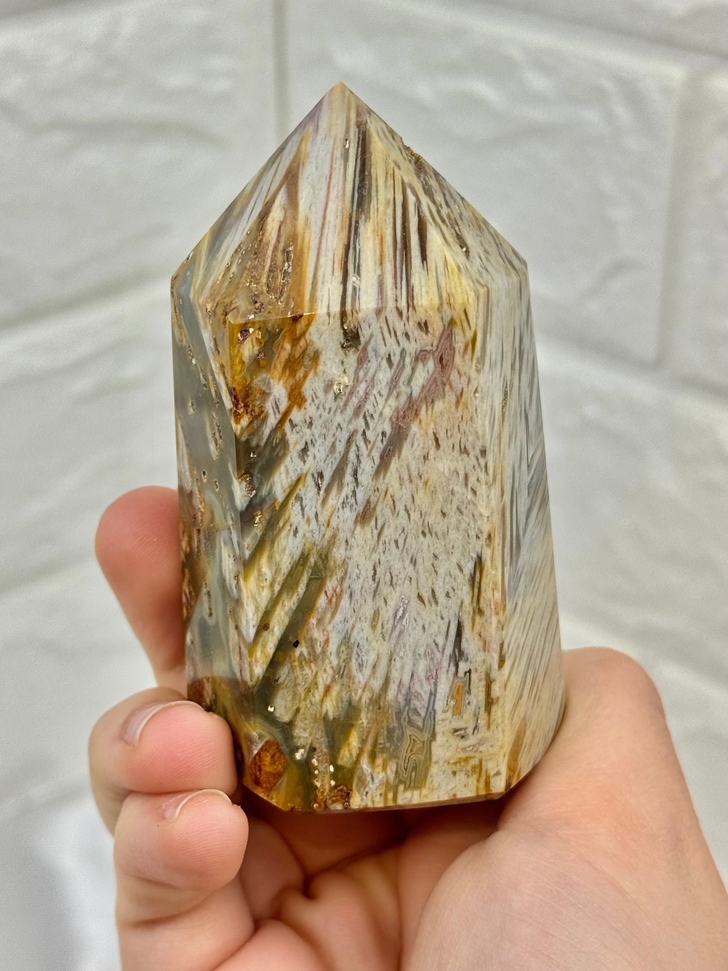 Unique sagenite agate tower from Brazil