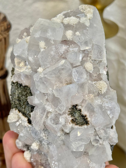 Pale rose apophyllite with mordenite from India