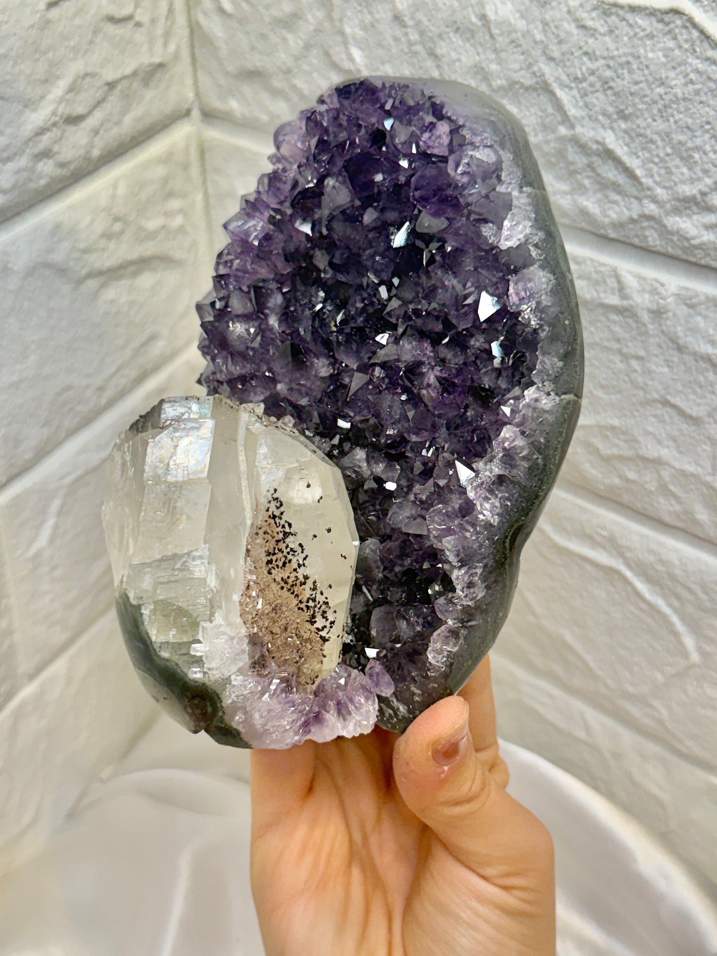 Absolutely stunning deep purple Uruguay amethyst with calcite and goethite D
