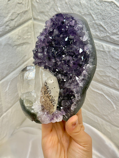 Absolutely stunning deep purple Uruguay amethyst with calcite and goethite D