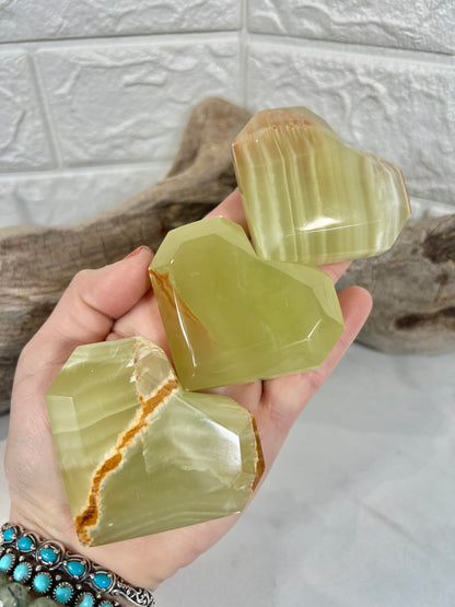 1 juicy green calcite faceted heart