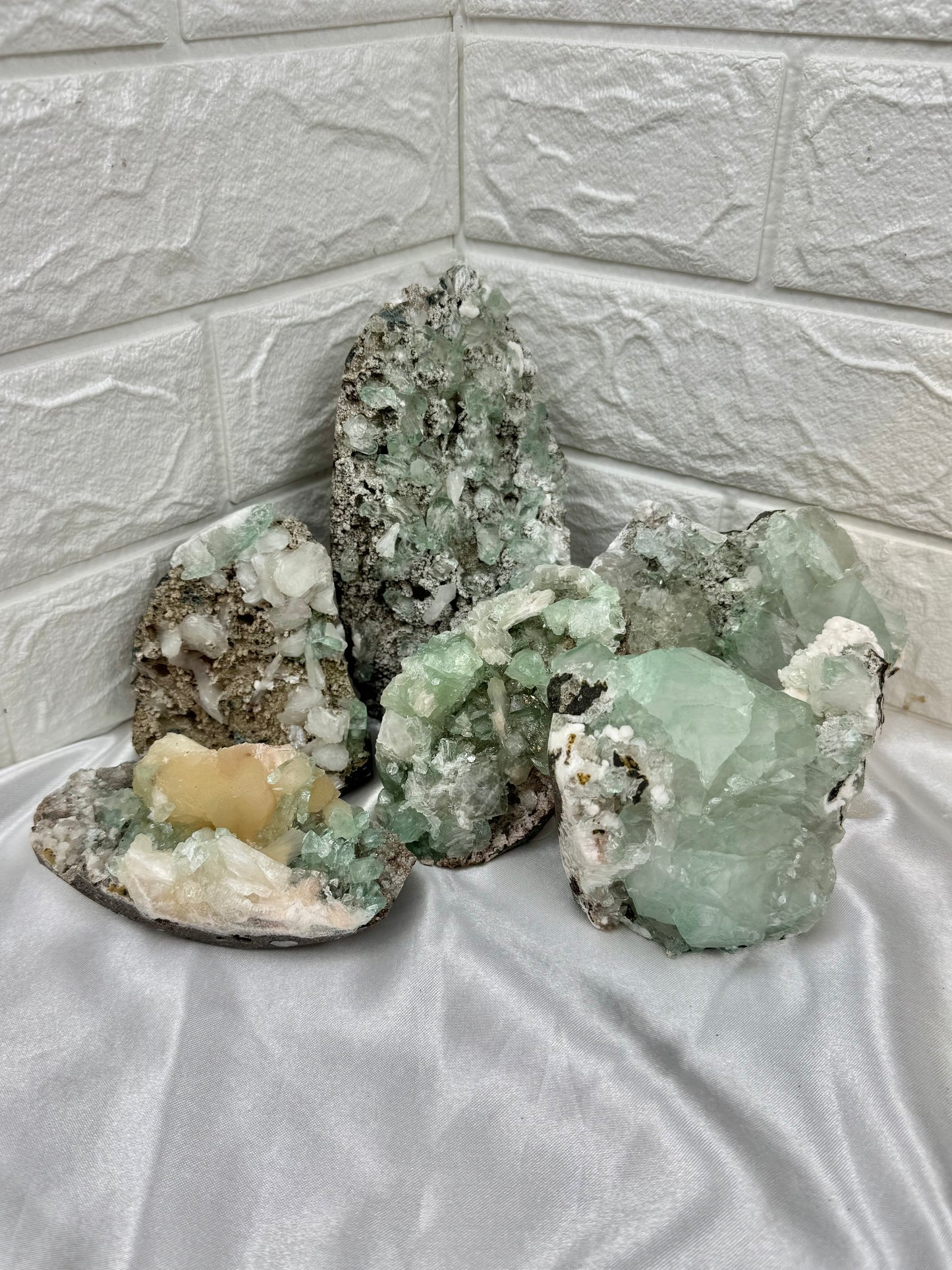 You pick! Green apophyllite specimens from India