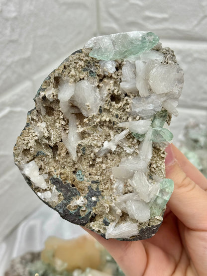 You pick! Green apophyllite specimens from India