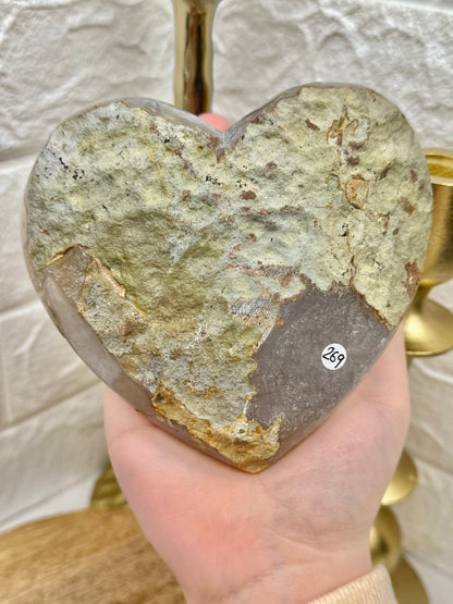 Incredible statement green amethyst x quartz heart on stand from Brazil