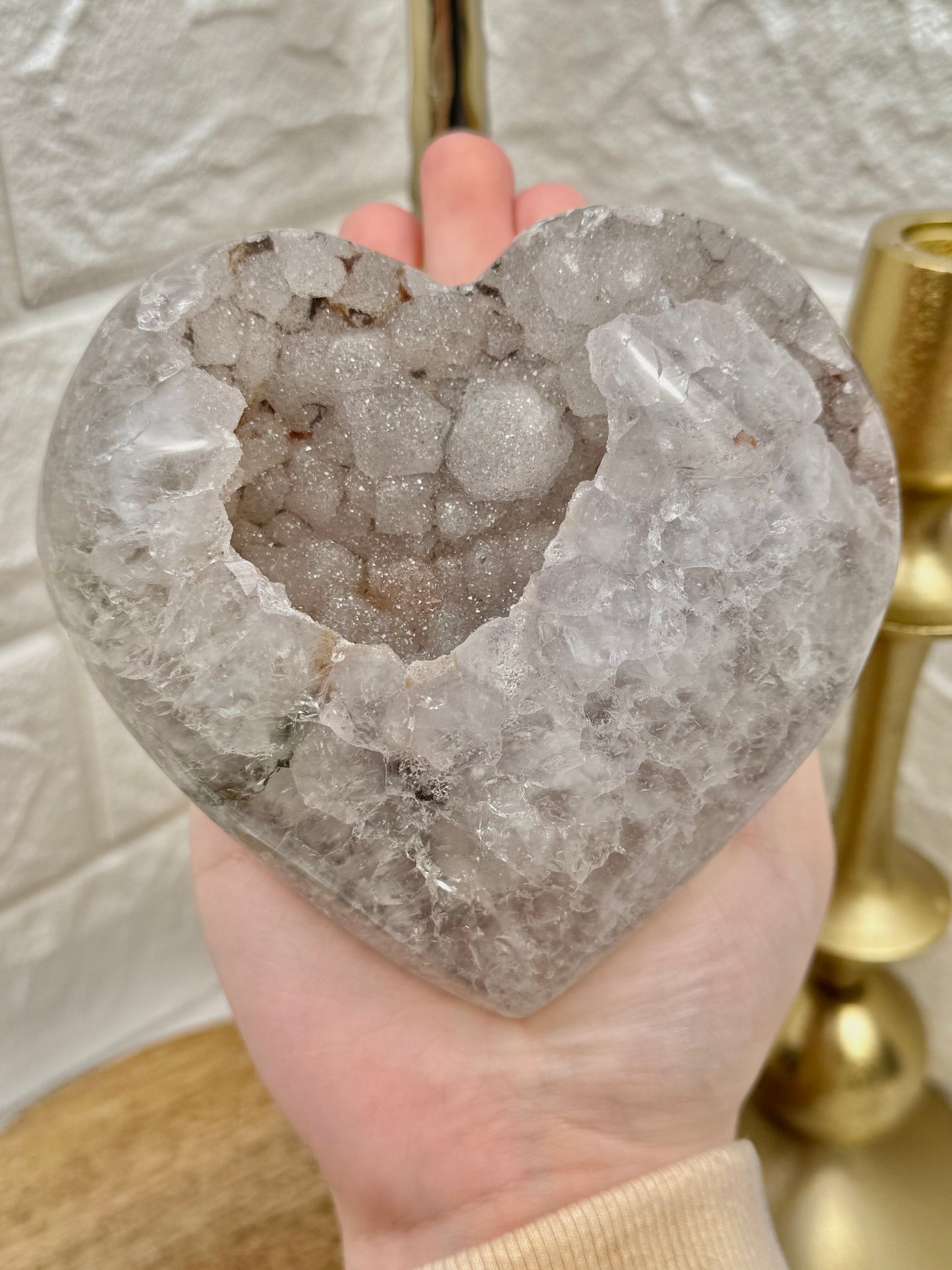 Gorgeous statement sugary quartz heart on stand from Brazil