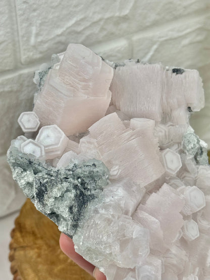 Insane AAA pink coin calcite with fluorite specimen from China (UV REACTIVE)