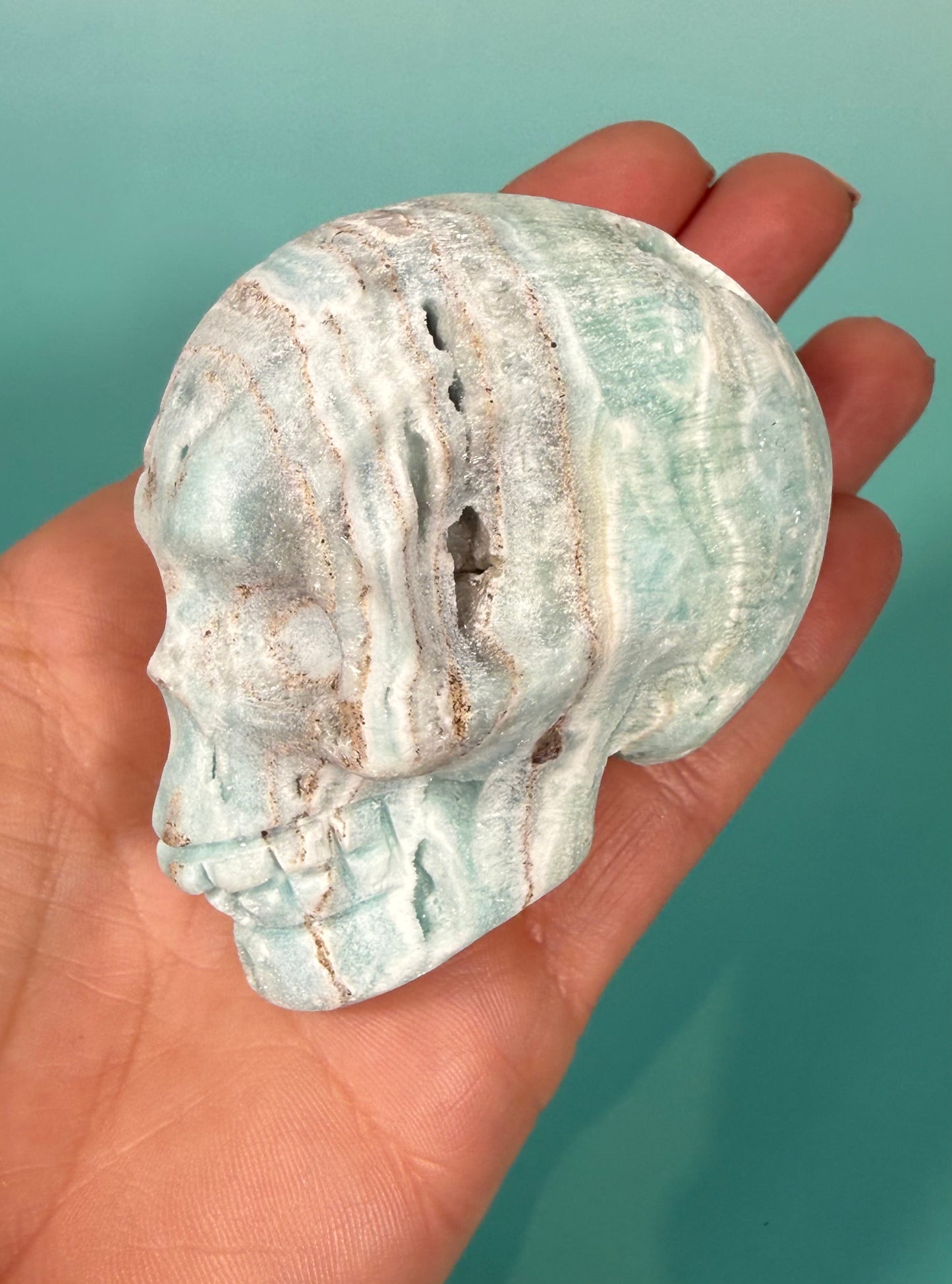 Blue hemimorphite skull