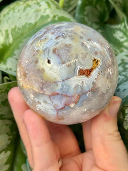 Beautiful pastel flower agate sphere with quartz F