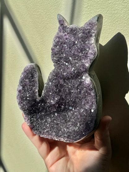 XL Amethyst cat carving from Brazil B