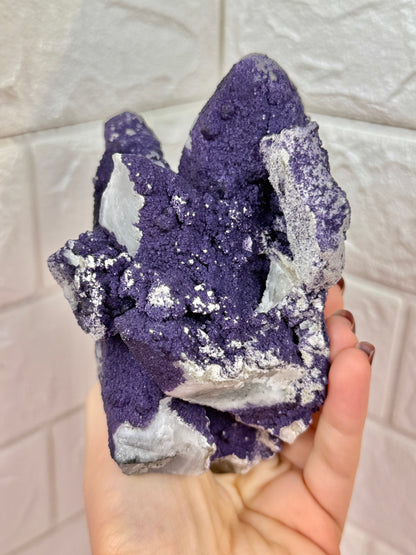 Insane natural purple fluorite on candle quartz from Inner Mongolia, China