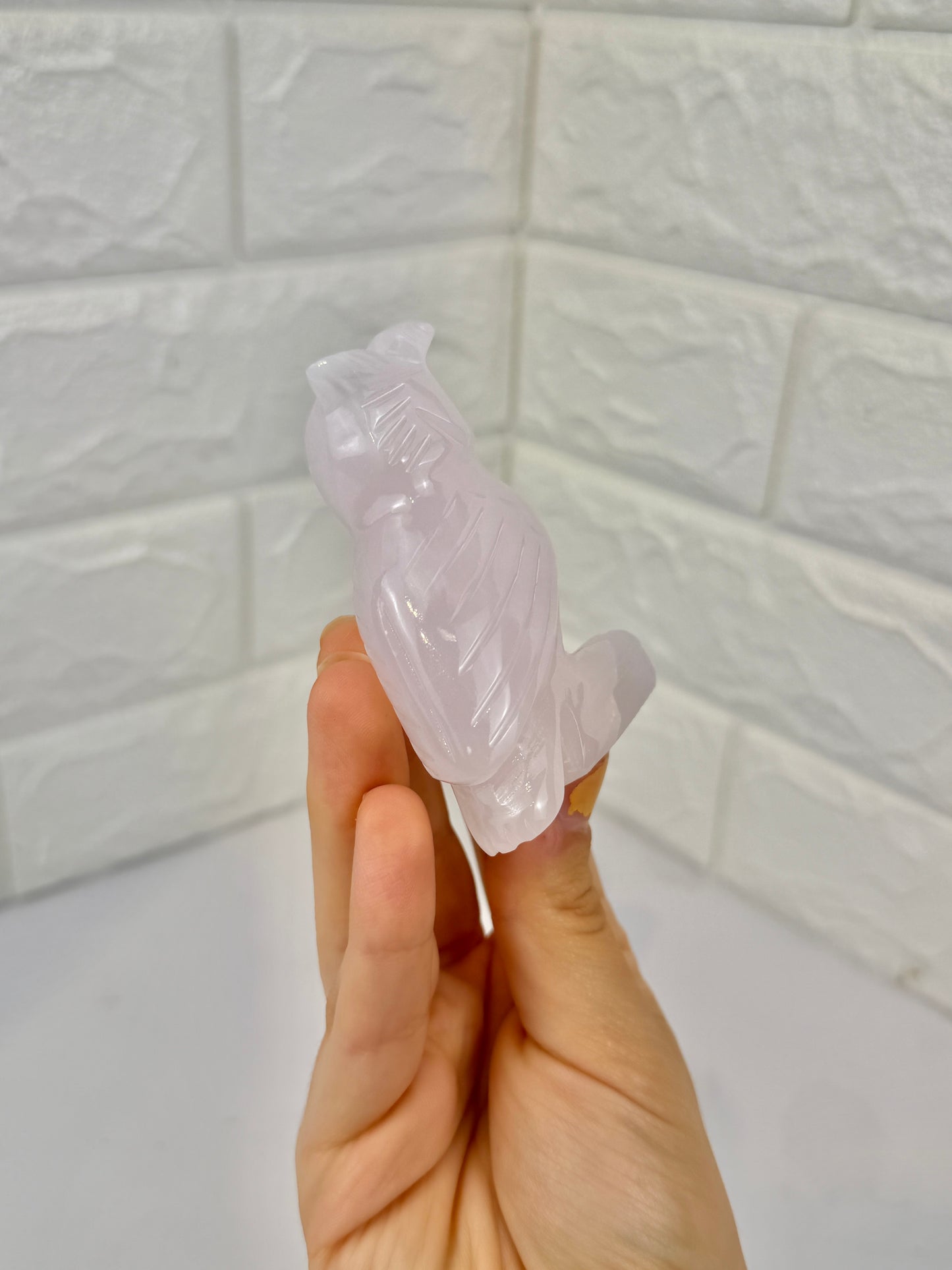 Pink mangano calcite owl