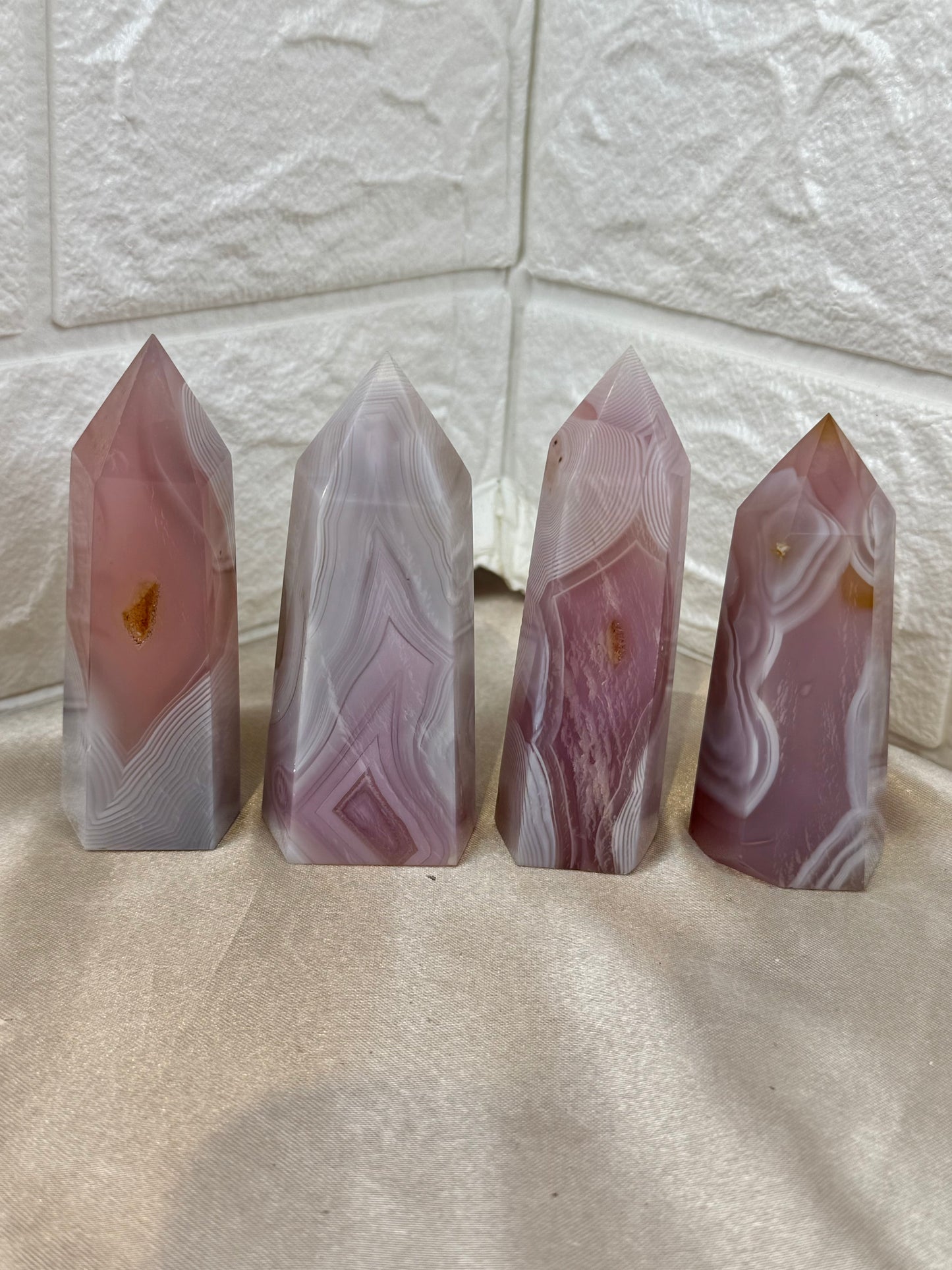You pick! Heated pink jelly agate towers