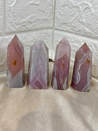 You pick! Heated pink jelly agate towers