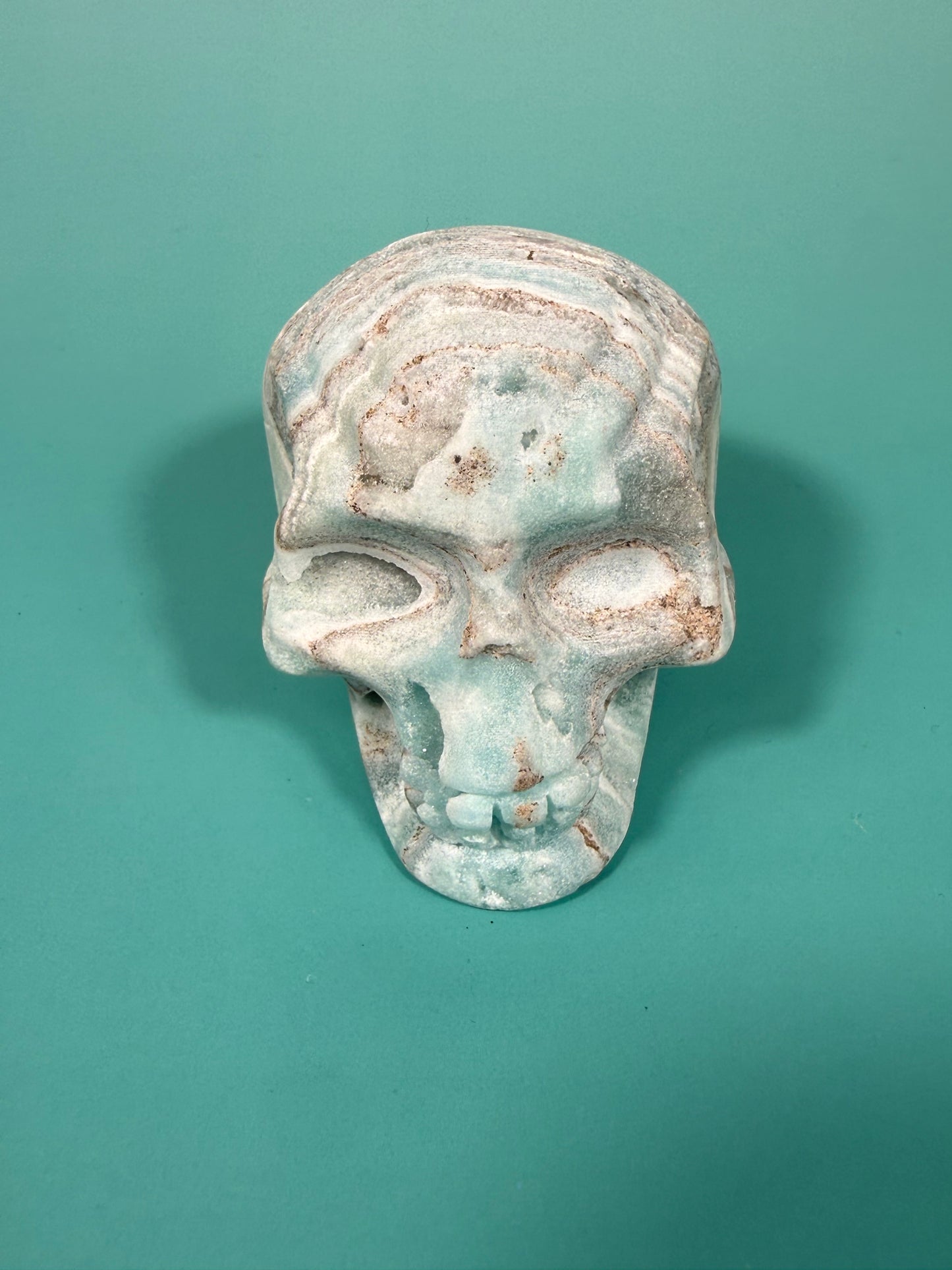 Blue hemimorphite skull