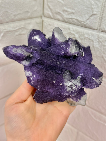 Insane natural purple fluorite on candle quartz from Inner Mongolia, China