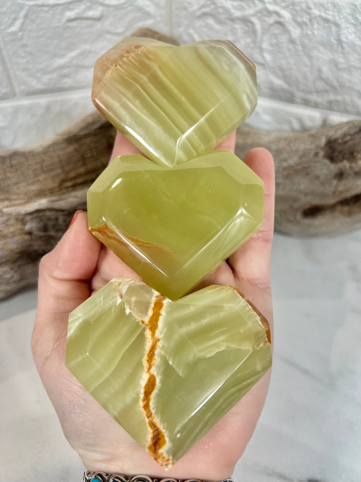 1 juicy green calcite faceted heart