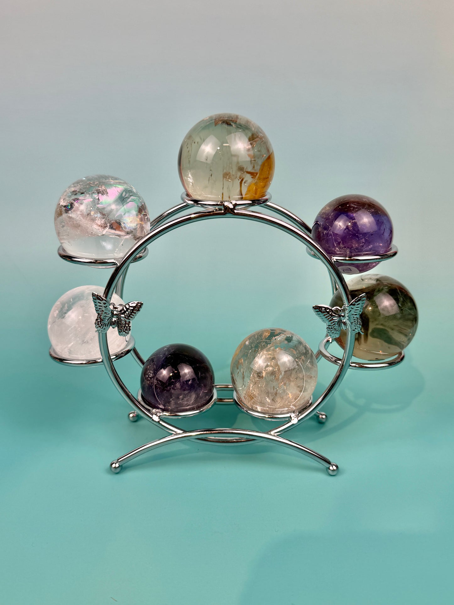 SM silver butterfly sphere stand - holds 7 spheres (crystals not included)