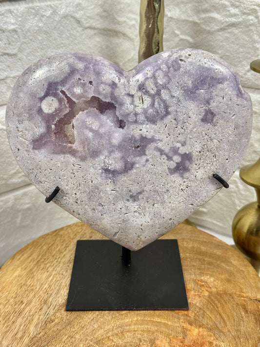 Stunning druzy lavender amethyst heart on stand from Brazil