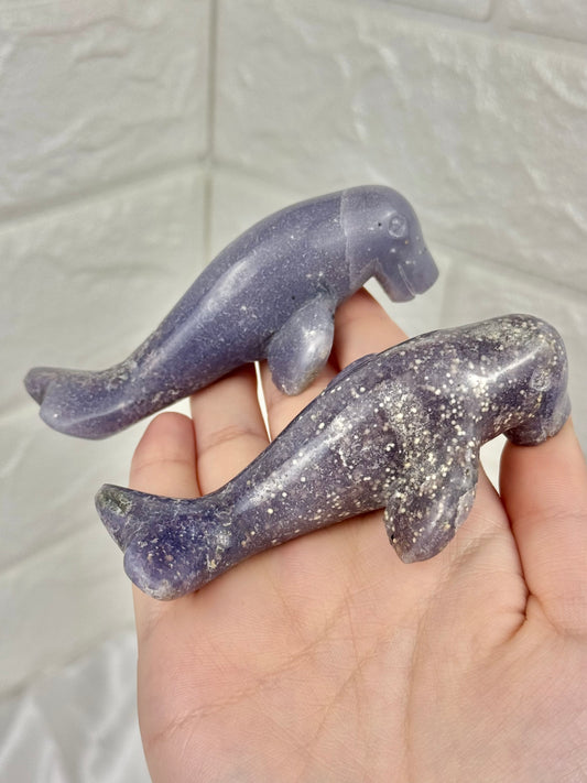 1 adorable purple chalcedony manatee